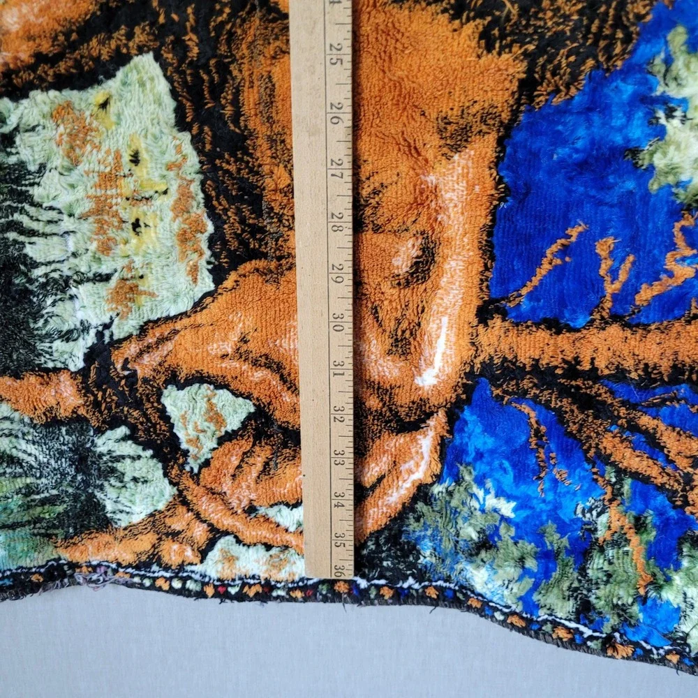 Vintage 1970s Woven Lion Tapestry Wall Hanging Retro Kitsch Boho Man Cave Decor